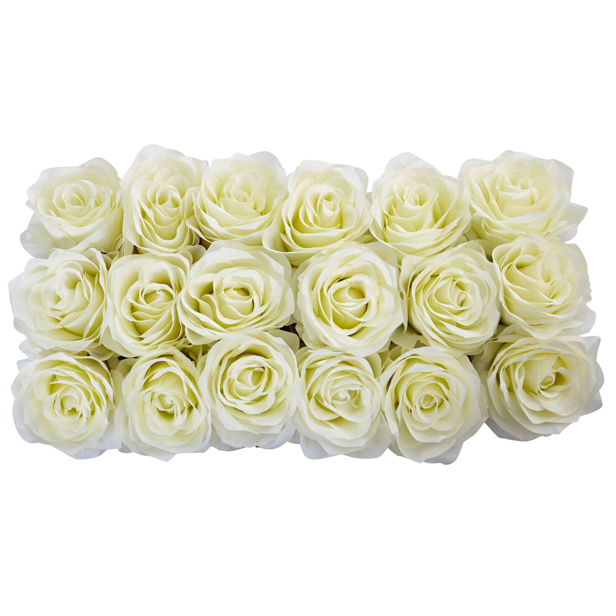 6" White Dozen Roses in Black Rectangular Ceramic Planter